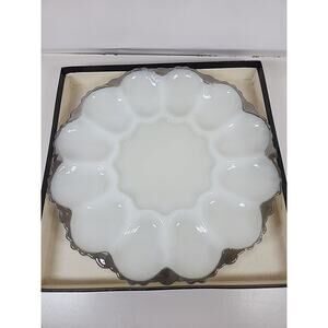 Anchor Hocking White Milk Glass 9" Divided Serving Dish #W898G/13